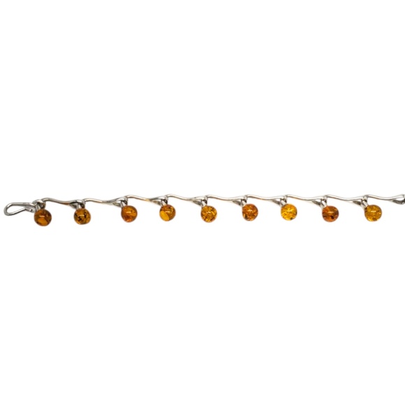 Sterling Silver Amber Beads Link Bracelet #20643 - Picture 1 of 9